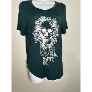 Sheila Rose Forest Green Skull & Roses Graphic Tee - Dreamcatcher Boho - M